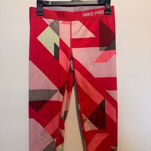 Nike Pro Dri-Fit Women’s Red and Pink Geometric Leggings